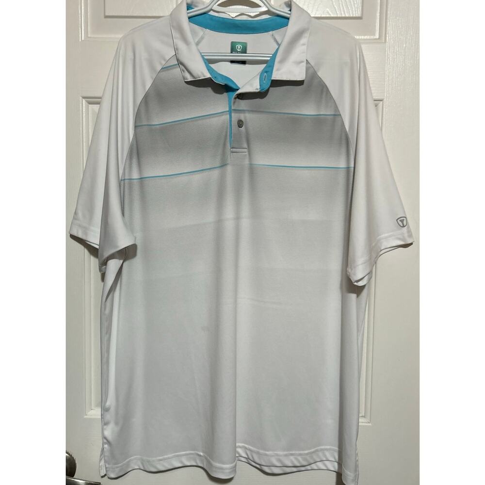 Pro Tour Men's White Gray Teal Short Sleeve Polo Size XXL